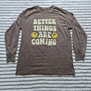 Women Oversized Small Distressed Long Sleeve Graphic Brown‎ Organic Generation
